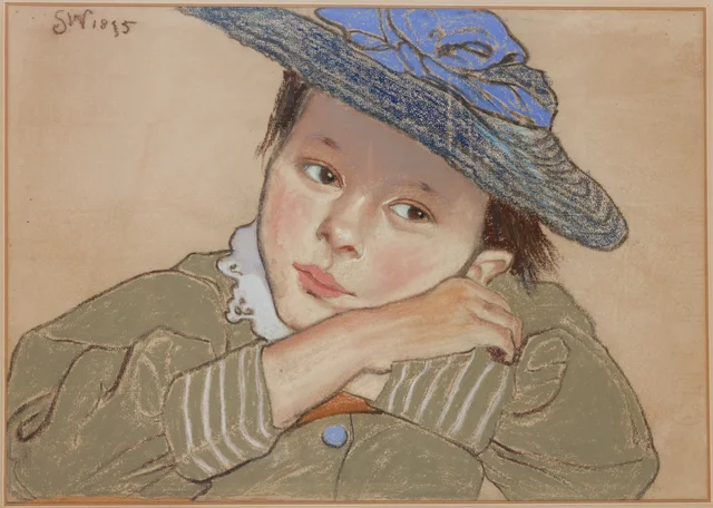 Retrato de menina de chapéu azul