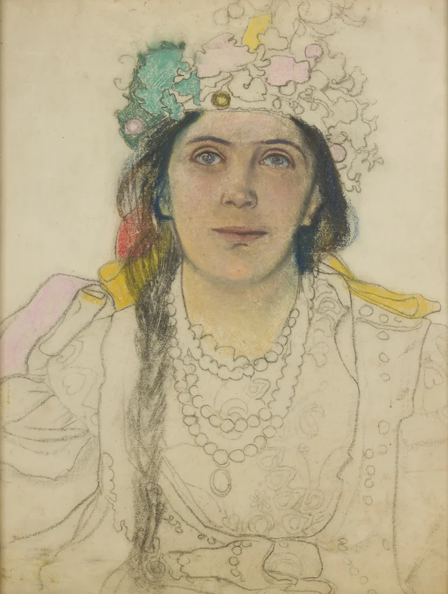 Retrato de Wanda Siemaszkowa no papel da Noiva em «As Bodas» de Stanisław Wyspiański
