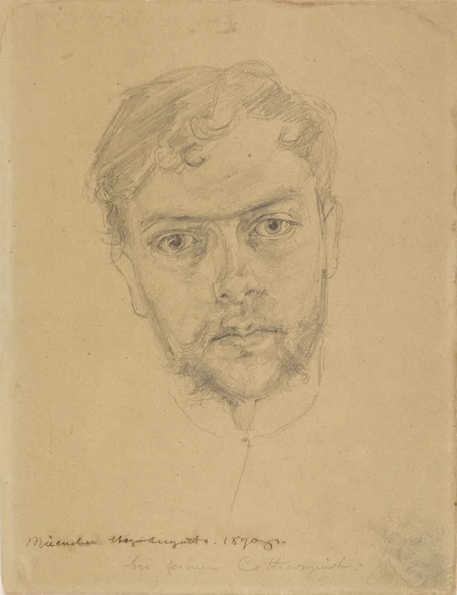 Frente: retrato do artista por ele mesmo; verso: esboços de Santa Doroteia e de uma jacente feminina (?) do museu de Munique. Página do álbum de Ehrenpreis (6)