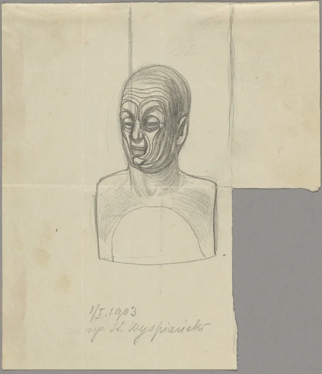 Esboço de um busto de homem (frente). Projeto de monumento (verso)