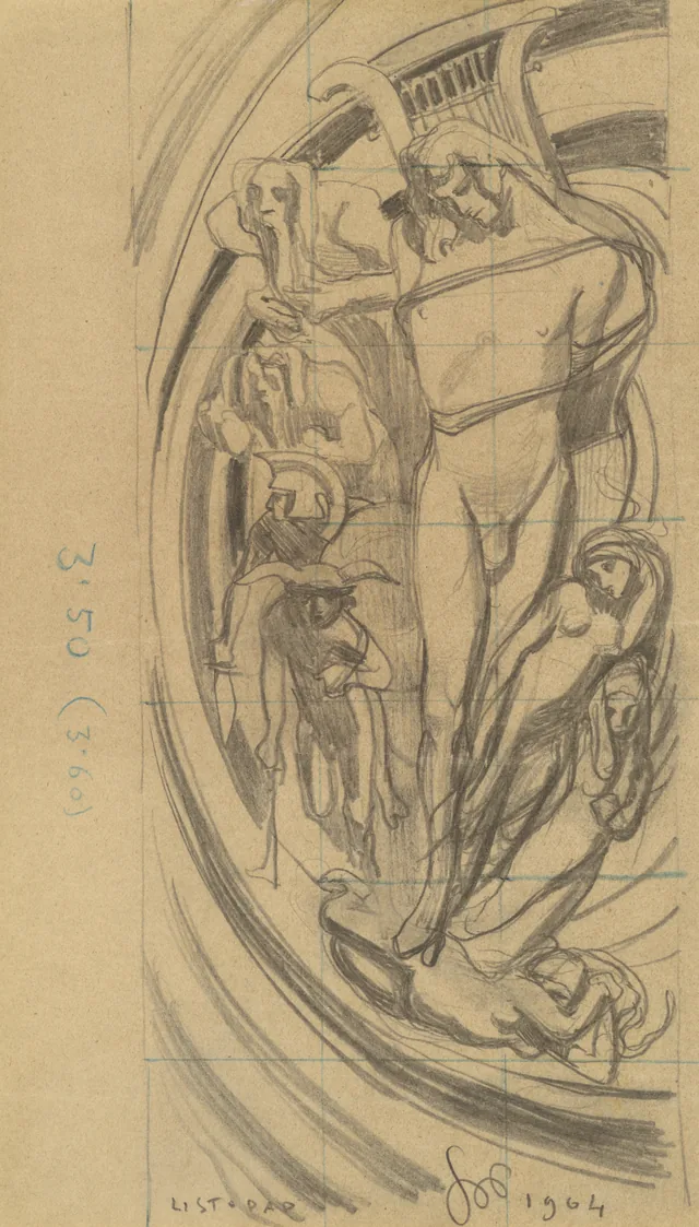 Sketch of the stained glass "Apollo - Copernicus's Solar System" in the Physicians' Society House in Kraków, Stanisław Wyspiański