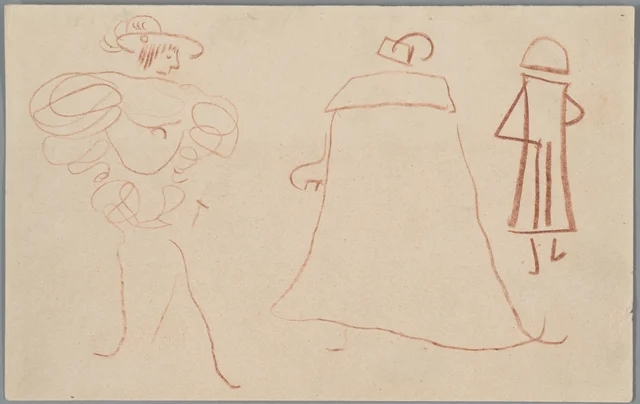 Três caricaturas históricas: Francisco I, Estêvão Báthory, Napoleão (frente). Caricatura de Casimiro, o Grande, segundo um projeto de vitral (verso)