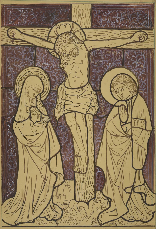 Crucificação, reconstituição artística de um painel de vitral da igreja dos Dominicanos de Cracóvia