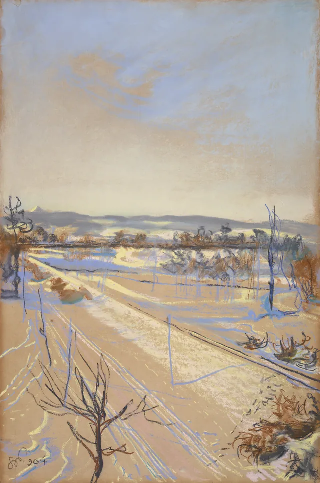 Vista da janela sobre o monte Kościuszko em Cracóvia, sol sobre a neve, Stanisław Wyspiański