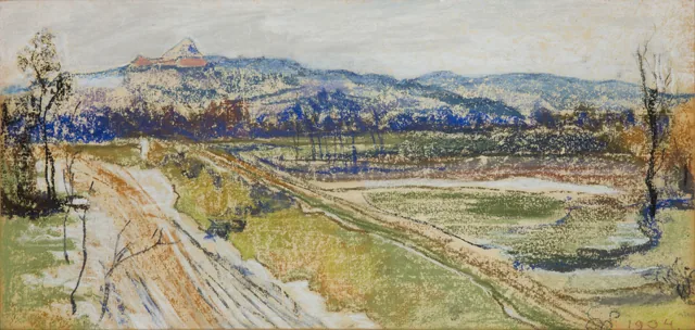 Vista da janela do ateliê do artista sobre o monte Kościuszko em Cracóvia