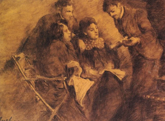 The Writer Beldiceanu with His Family and the Poet Șt. O. Iosif (study)