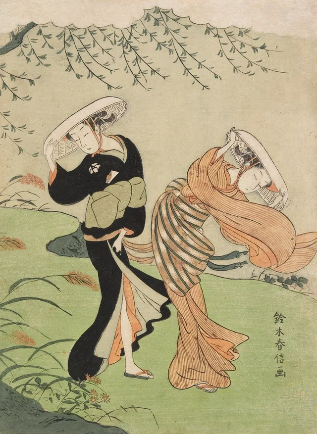 Duas mulheres no vento de outono, Suzuki Harunobu