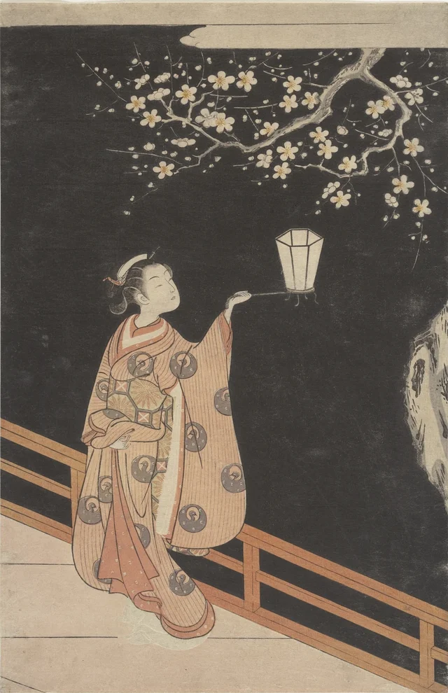 Woman Admiring Plum Blossoms at Night, Suzuki Harunobu