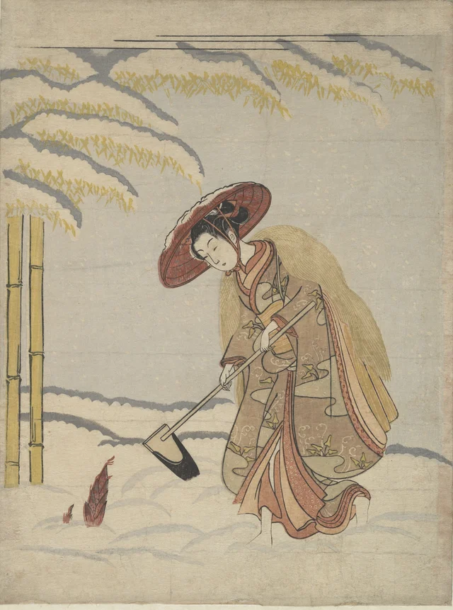 Woman Digging Bamboo Shoots in the Snow, or Parody of Meng Zong (Mōsō), from Twenty-Four Paragons of Filial Piety, Suzuki Harunobu