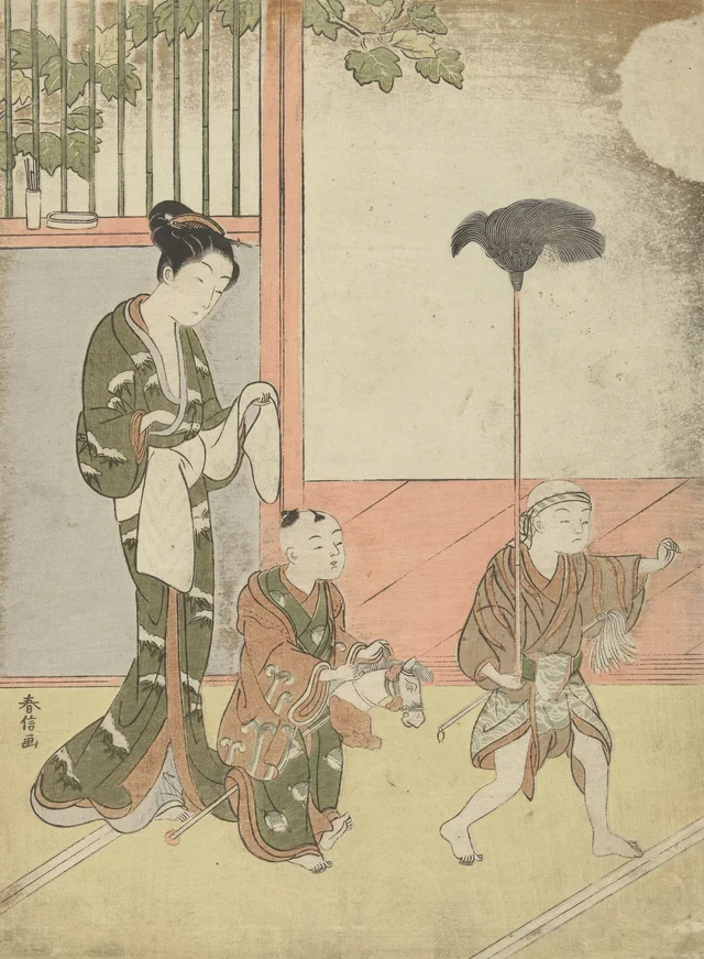 Mulher e meninos brincando, Suzuki Harunobu