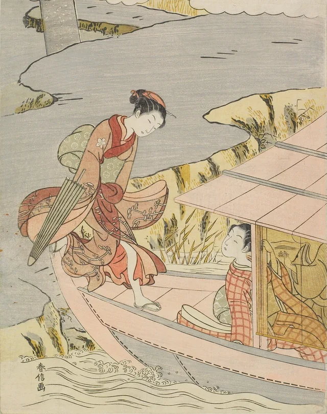 Woman Boarding a Boat, Suzuki Harunobu