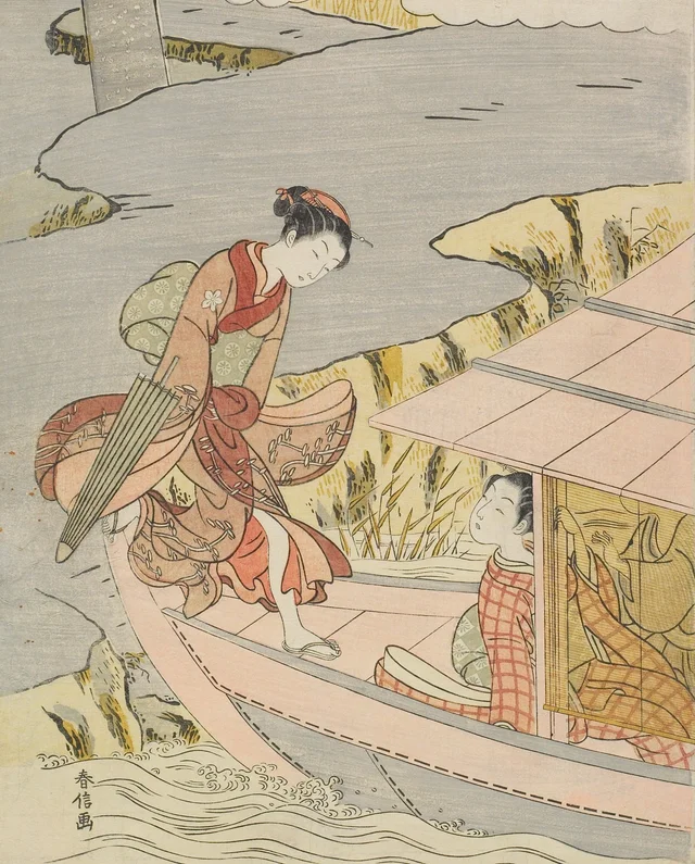 Mulher embarcando em um barco, Suzuki Harunobu