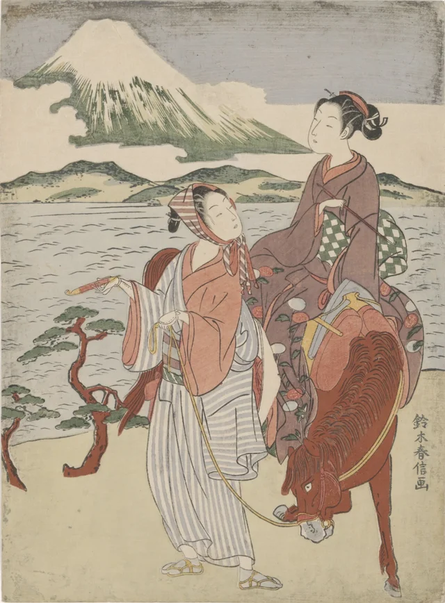 Smoking Man and Woman on Horseback, Suzuki Harunobu