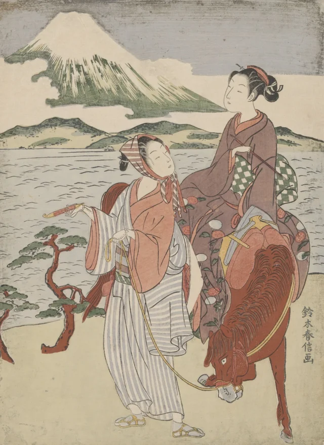Homem fumando e mulher a cavalo, Suzuki Harunobu
