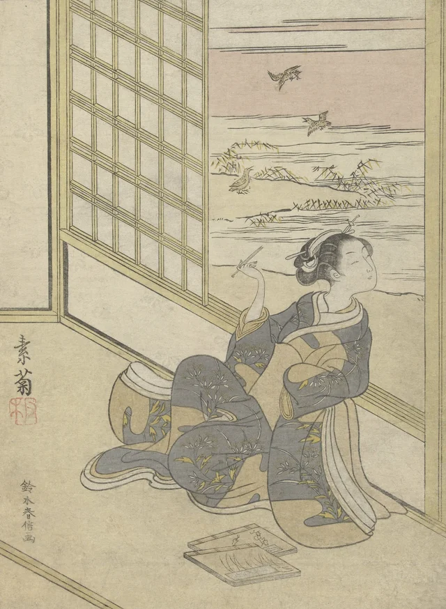 Jovem ouvindo as narcejas, Suzuki Harunobu