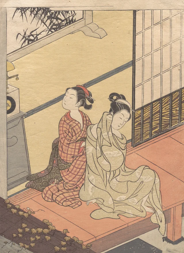 O carrilhão da tarde do relógio (Tokei no banshō), da série Oito vistas da sala, Suzuki Harunobu