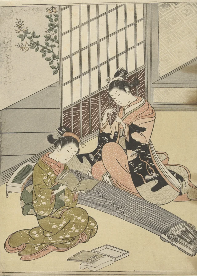 Gansos pousando nas pontes do koto, da série Oito vistas da sala, Suzuki Harunobu