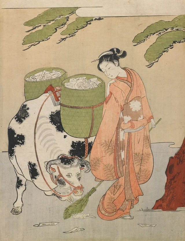 Paródia visual de um pastor de bois, Suzuki Harunobu