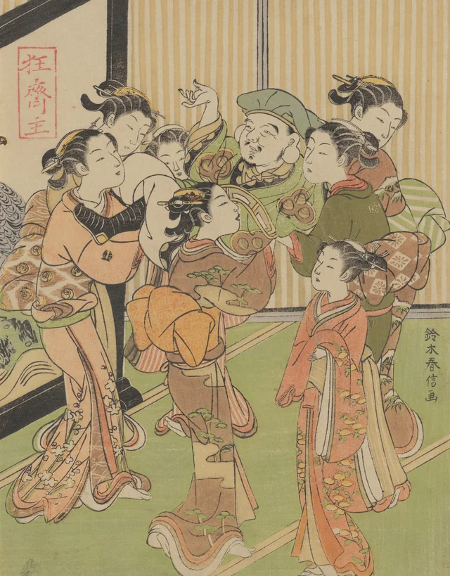 Sete mulheres lançando Daikoku ao ar no Ano-Novo, Suzuki Harunobu