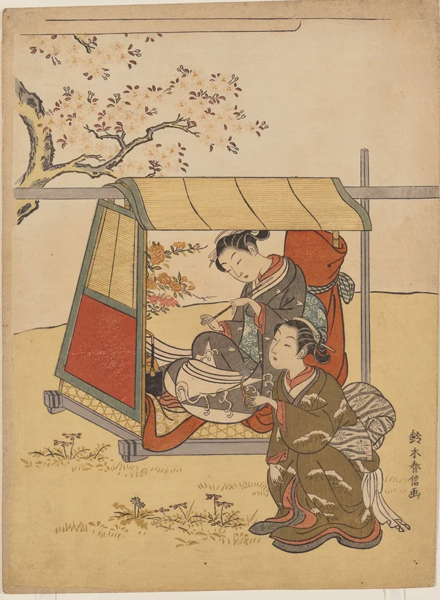 Young Woman Viewing Cherry Blossoms as a Mitate of Lady Nakanokimi, Suzuki Harunobu