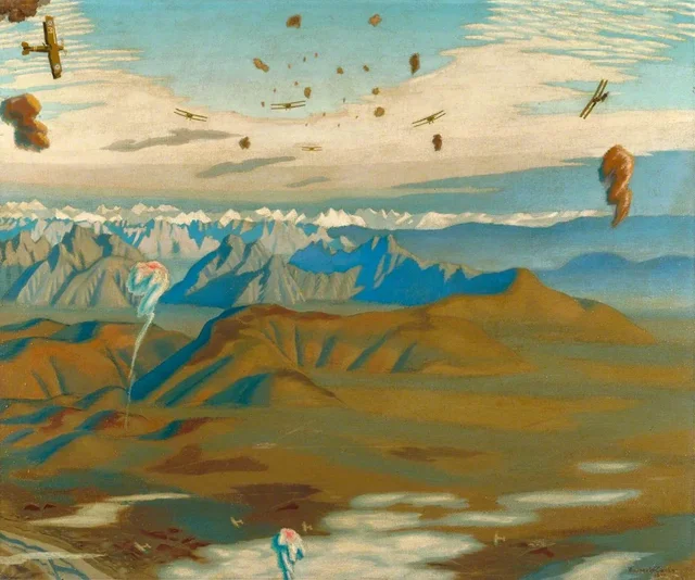 Entre as explosões antiaéreas a 20 000 pés sobre os Alpes: um esquadrão aéreo britânico cruza a linha anglo-austríaca ao longo do rio Piave, Itália, 1918