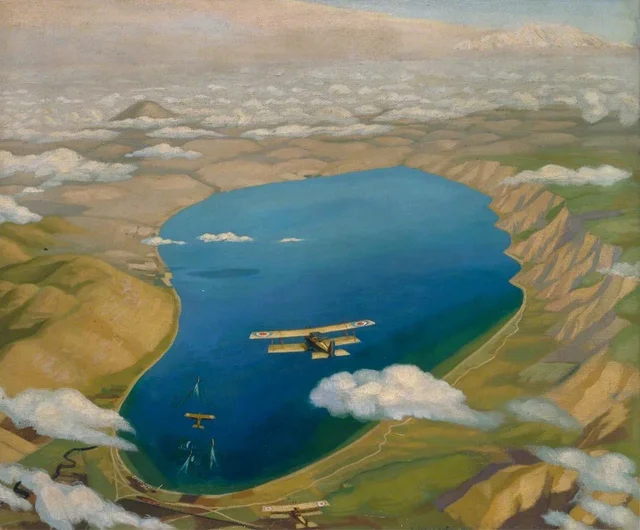 The Sea of Galilee: Aeroplanes Attacking Turkish Boats, 1919, Sydney Carline