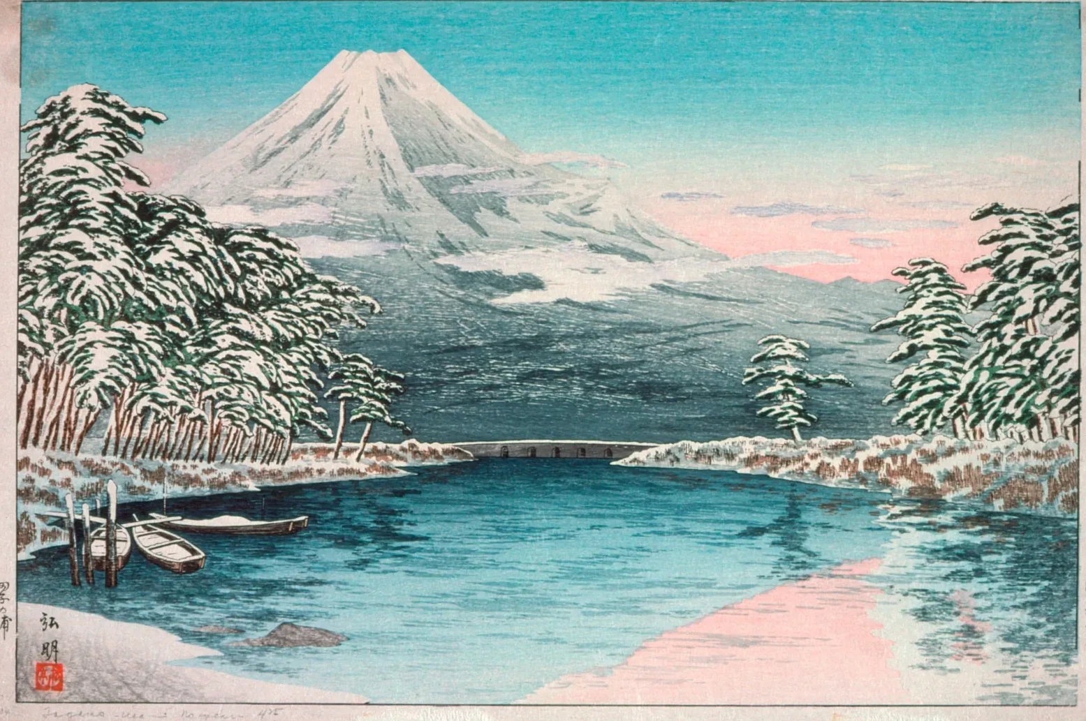 Le mont Fuji depuis Tagonoura, effet de neige, Takahashi Shōtei