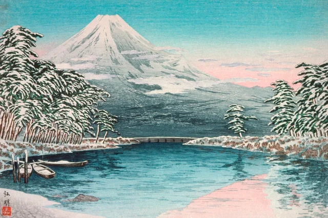 Le mont Fuji depuis Tagonoura, effet de neige, Takahashi Shōtei