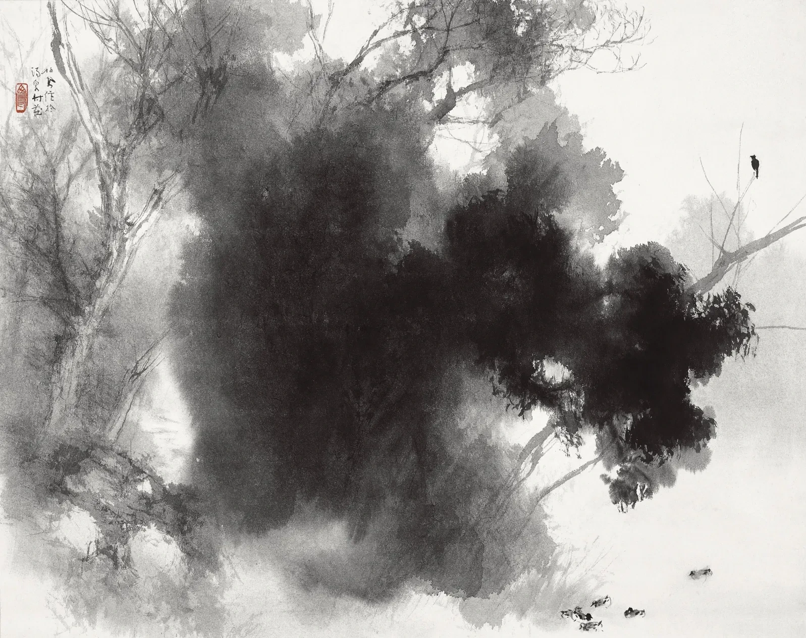 Canards et corbeaux à leur gîte, Takeuchi Seihō