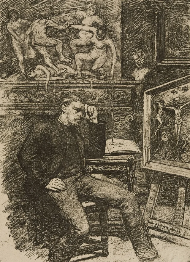 Frontispicio de la novela corta «Cuentos de medianoche» de Émile Verhaeren, Théo van Rysselberghe