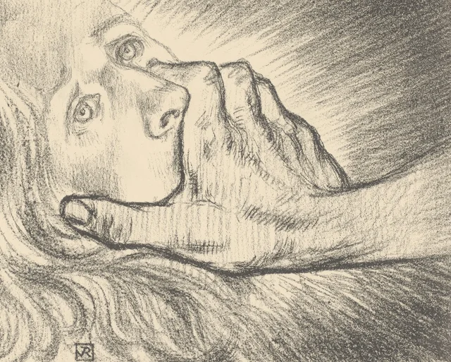 Rostro, con la mano apretada sobre la boca, Théo van Rysselberghe