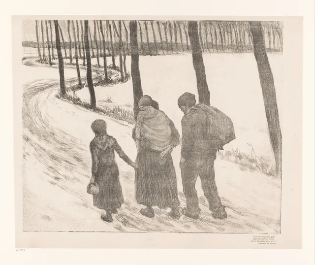 Um homem e uma mulher com duas crianças caminhando num caminho de campo, Théo van Rysselberghe