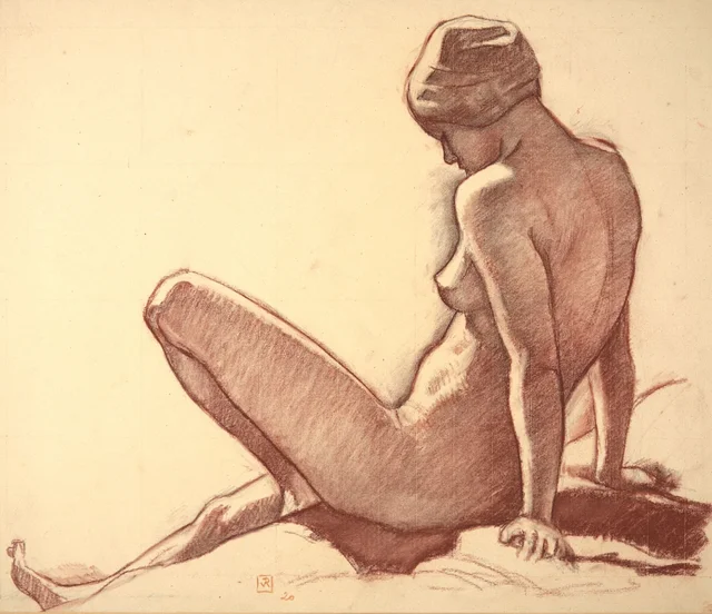 Desnudo femenino en la playa. Estudio para «Las bañistas», Théo van Rysselberghe