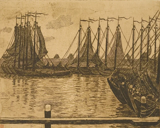 Volendam (Países Bajos), barcos en la rada, Théo van Rysselberghe