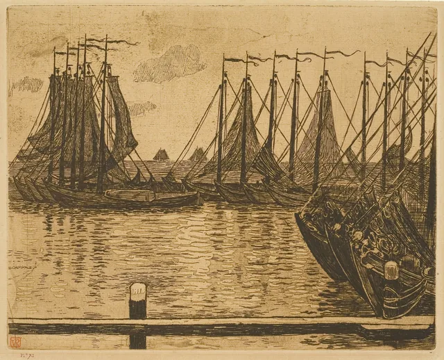 Volendam (Países Baixos), barcos ancorados, Théo van Rysselberghe