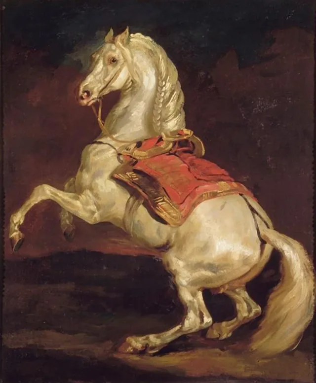 Caballo encabritado con mantilla de silla roja, Théodore Géricault