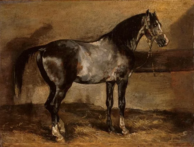 Caballo gris en el pesebre