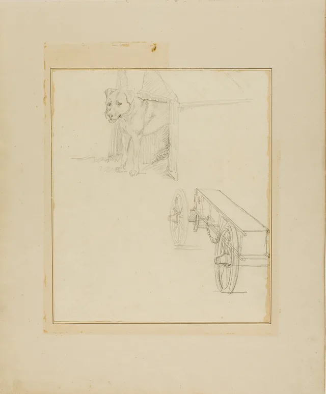 Dog Standing in Dog House and Study of a Munitions Cart