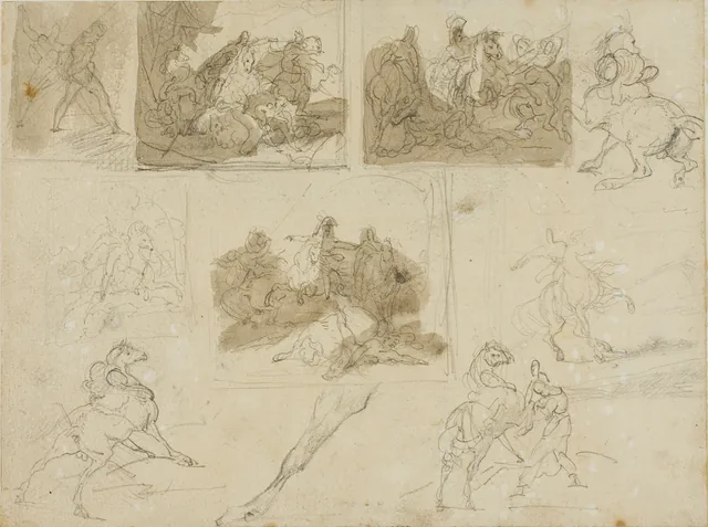 Sketches of a Cavalry Battle and Studies of a Draught Horse