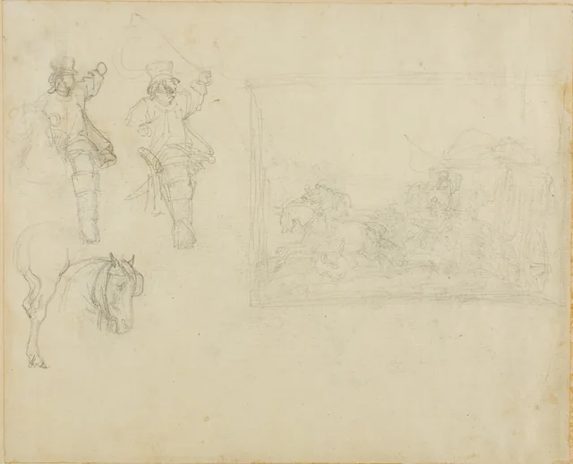 Sketches of Postillions and a Stagecoach
