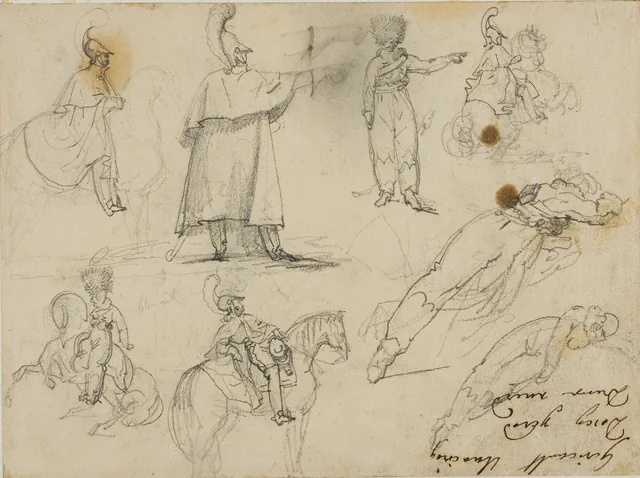 Croquis de soldats et de chevaux