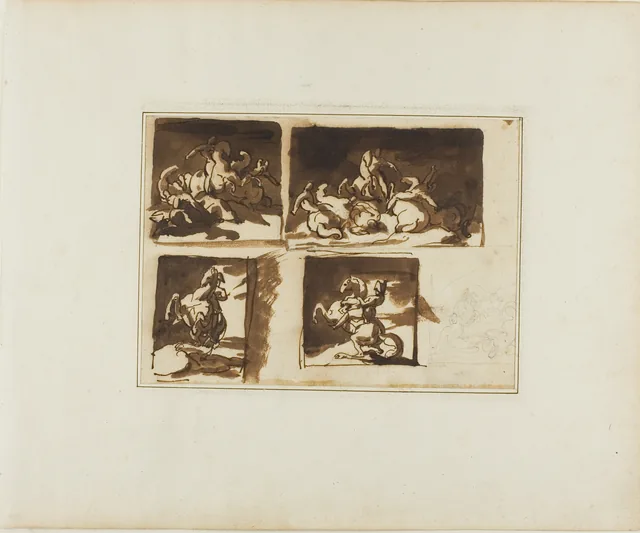 Sketches for a Cavalry Battle and a Mounted Officer