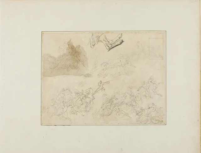 Croquis pour une bataille de cavalerie ; pattes arrière d'un chien