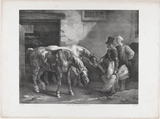 Two Post Horses at the Door of a Stable, Théodore Géricault