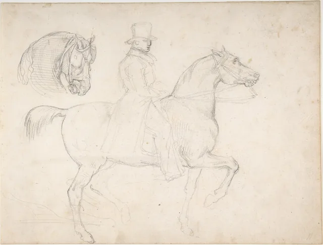 Homme à cheval et étude de tête de cheval