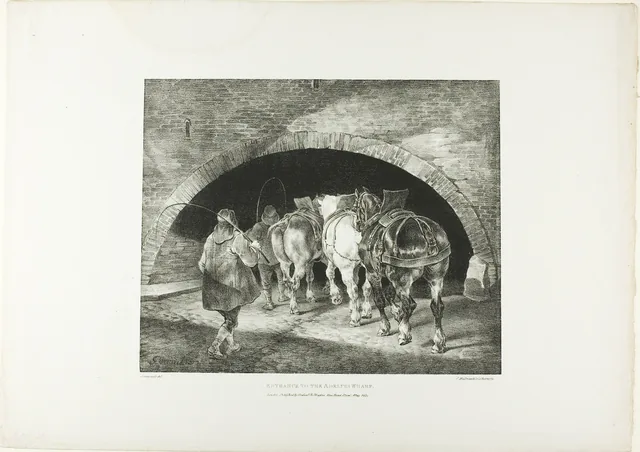 L'Entrée du quai d'Adelphi, planche 11 de « Sujets divers dessinés d'après nature et sur pierre »