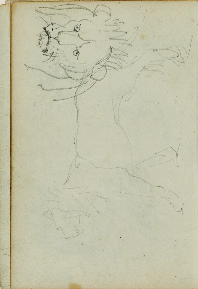 Lion marchant, visage de lion