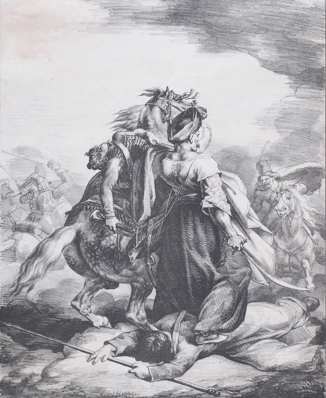 Mamluk Defending a Wounded Trumpeter, Théodore Géricault