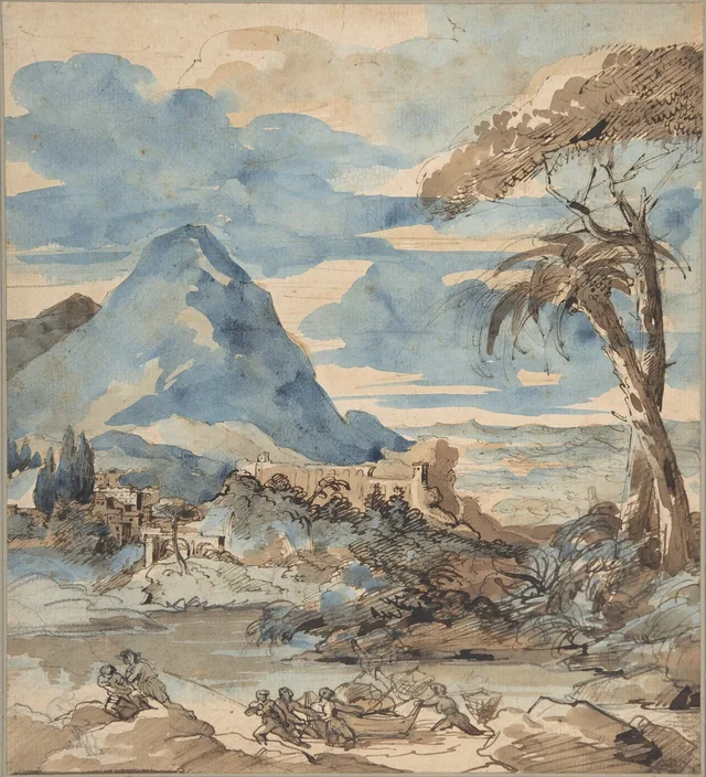 Paysage avec des pêcheurs