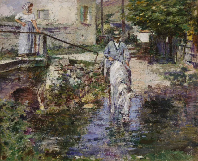 Père Trognon and His Daughter at the Bridge, Theodore Robinson